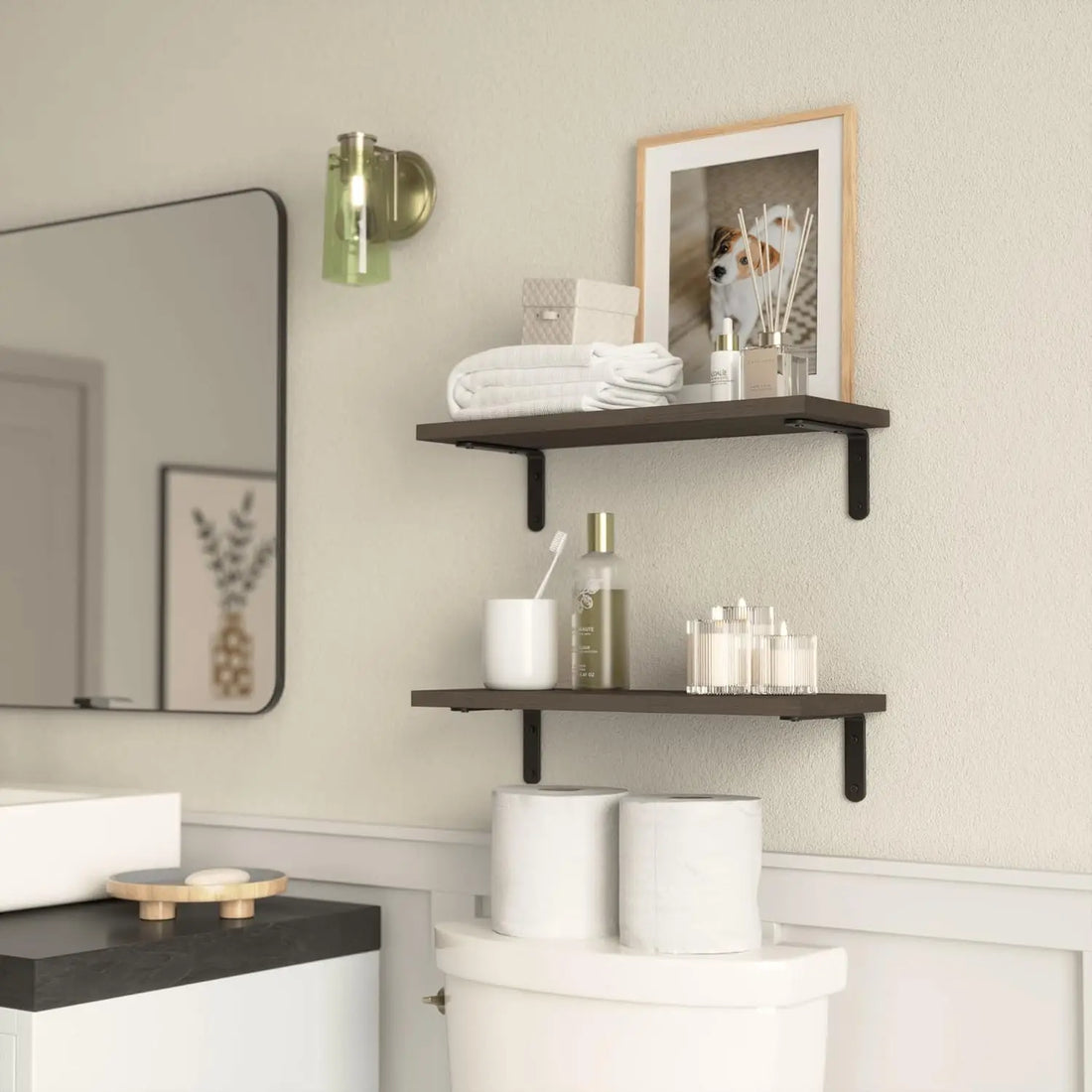 2-Piece Wooden Floating Wall Shelves – Decorative Storage for Bathroom, Bedroom & Living Room
