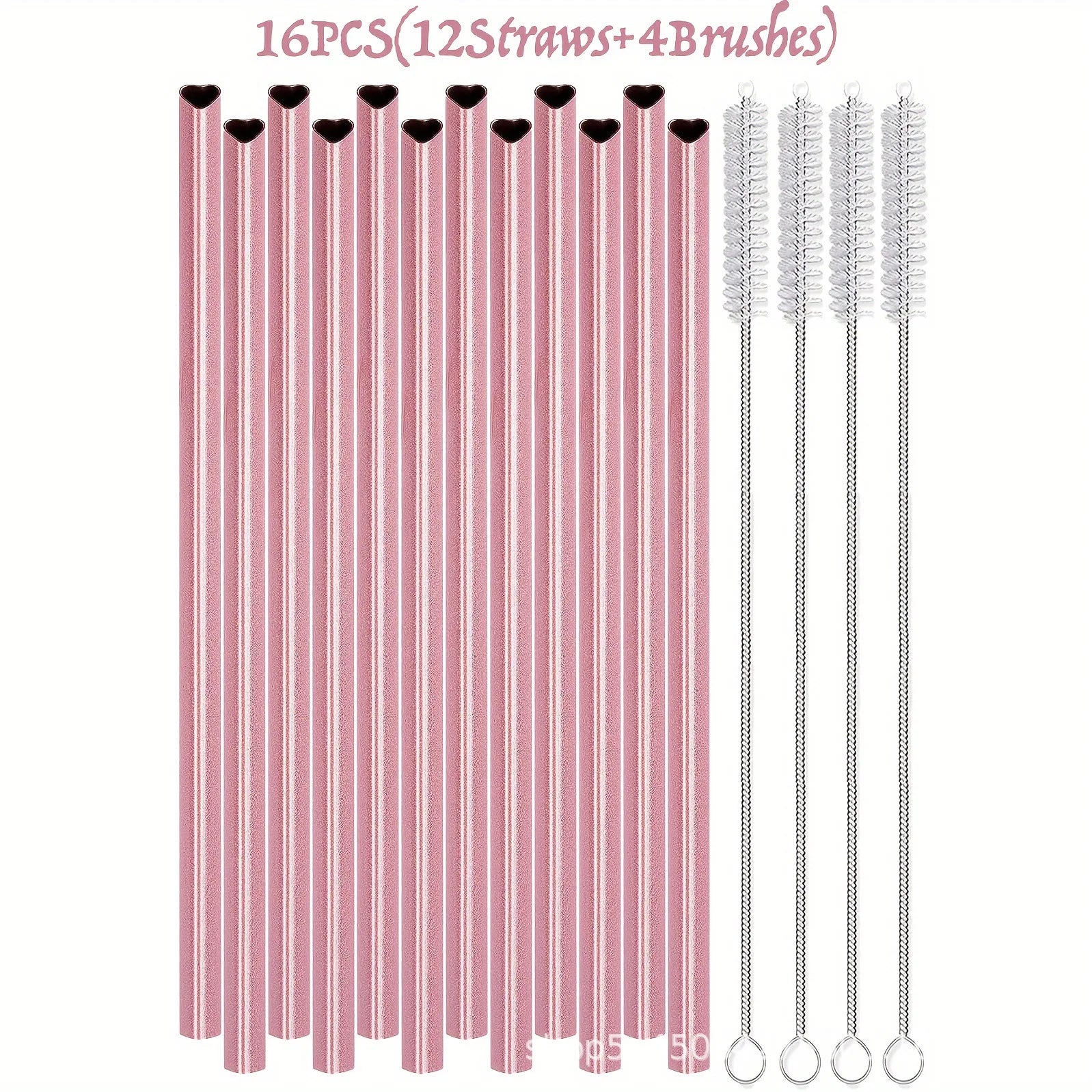 Heart-Shaped Pink Metal Straw Set – 304 Stainless Steel with Cleaning Brush