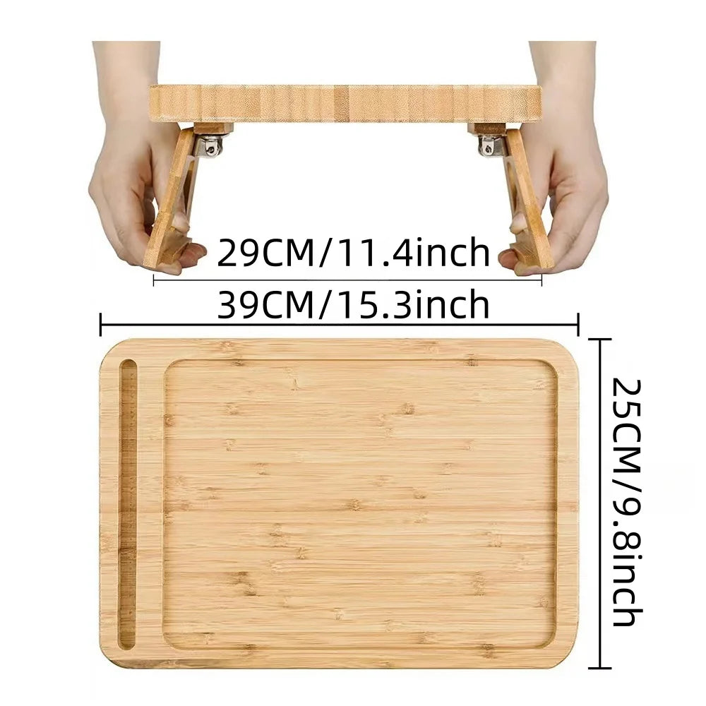 Bamboo Clip-On Sofa Tray Table with Phone Holder