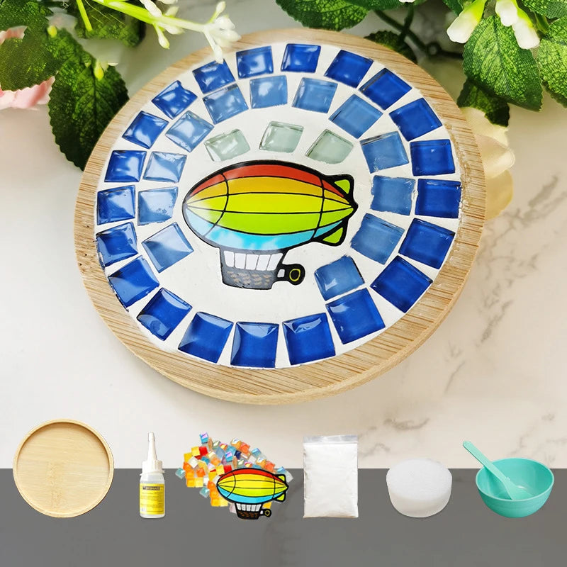 Handmade DIY Mosaic Cup Mat – Bamboo Bottom Pad for Early Education & Creative Crafting