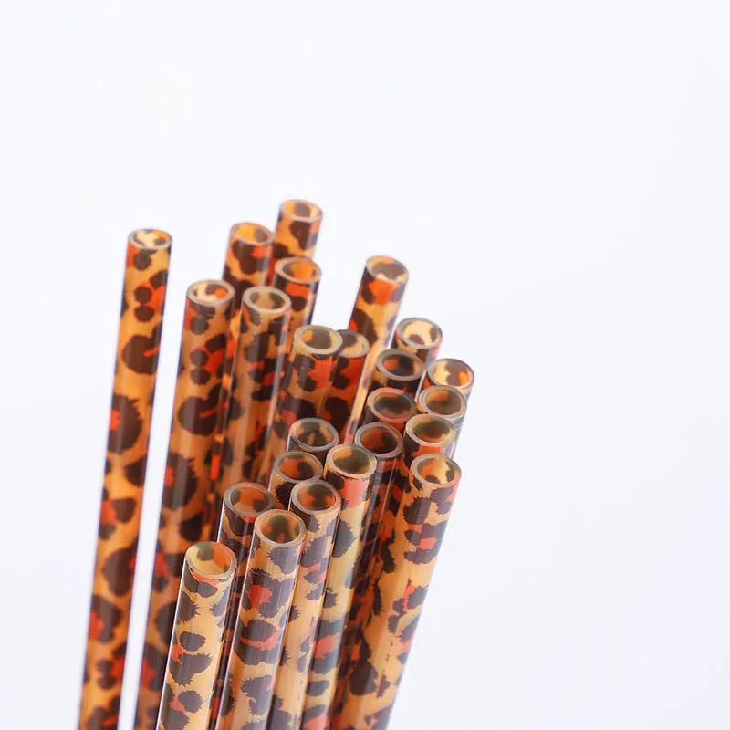 10/20pcs Reusable Leopard Print Plastic Straws – 230mm with Cleaning Brush