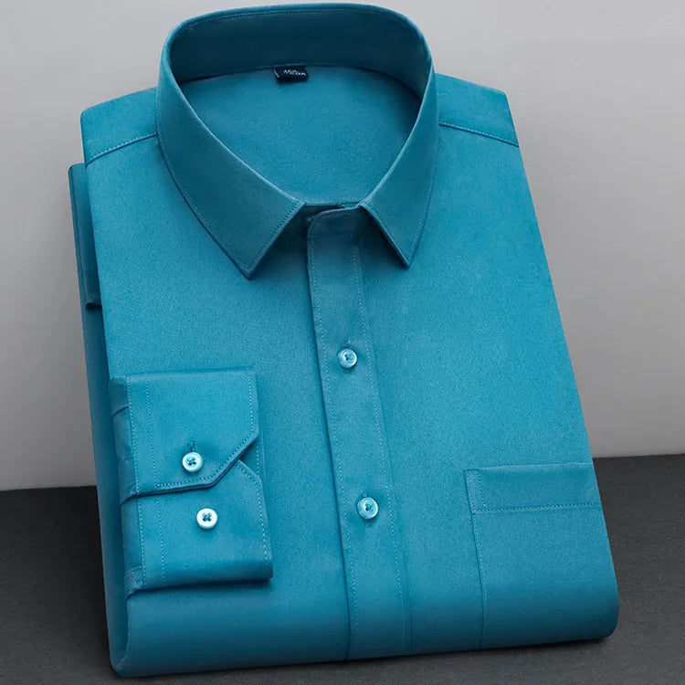 BAMBOOPLE New Fashion Non-Iron Shirt – Anti-Wrinkle Classic Solid Business Casual Long Sleeve Shirt for Men
