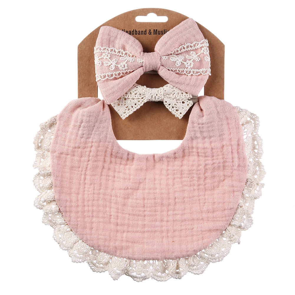 3-Piece Muslin Cotton & Bamboo Baby Bib Set with Tassel Lace