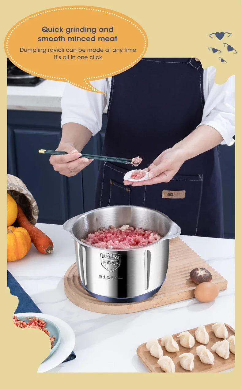 Electric Meat Grinder – 304 Stainless Steel Food Processor, Multifunctional Slicer, Mincer & Baby Food Processor