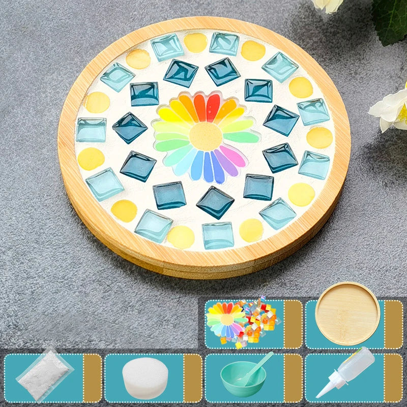 Handmade DIY Mosaic Cup Mat – Bamboo Bottom Pad for Early Education & Creative Crafting