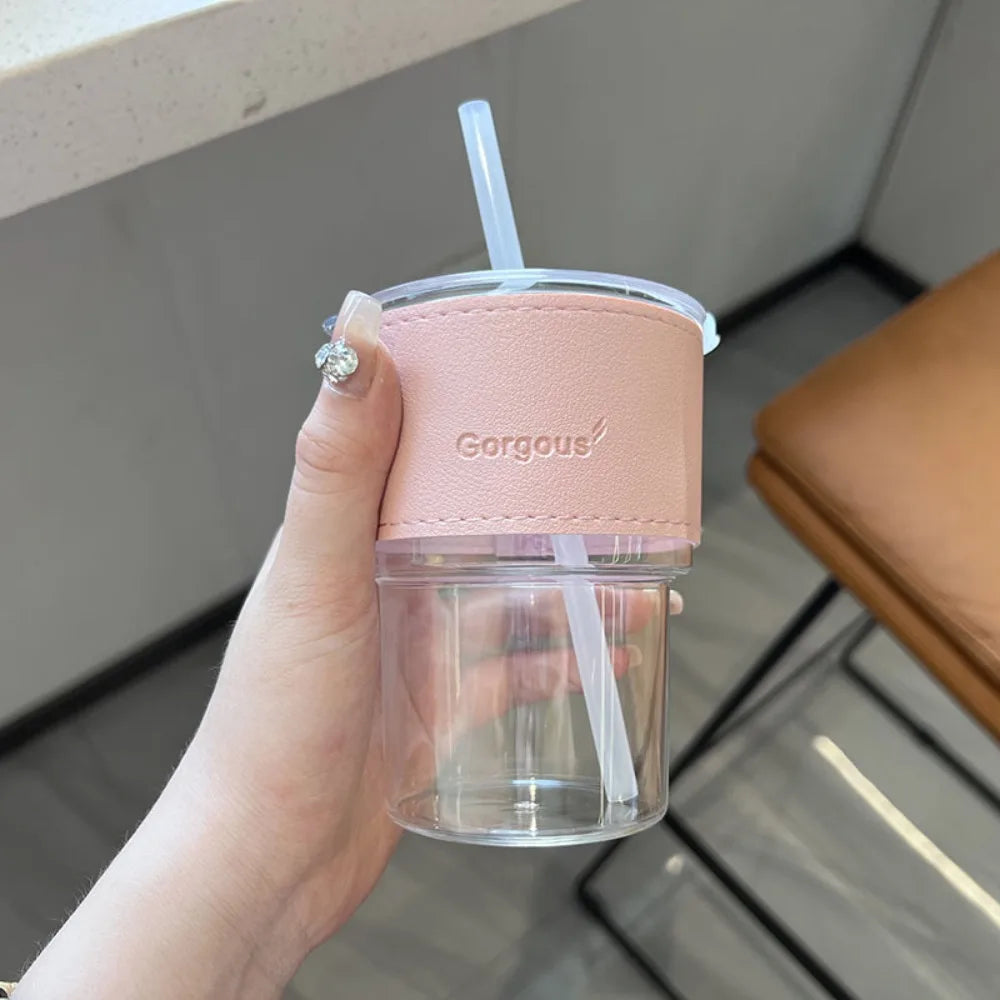 400ml Couple Coffee Mug with Straw and Lid