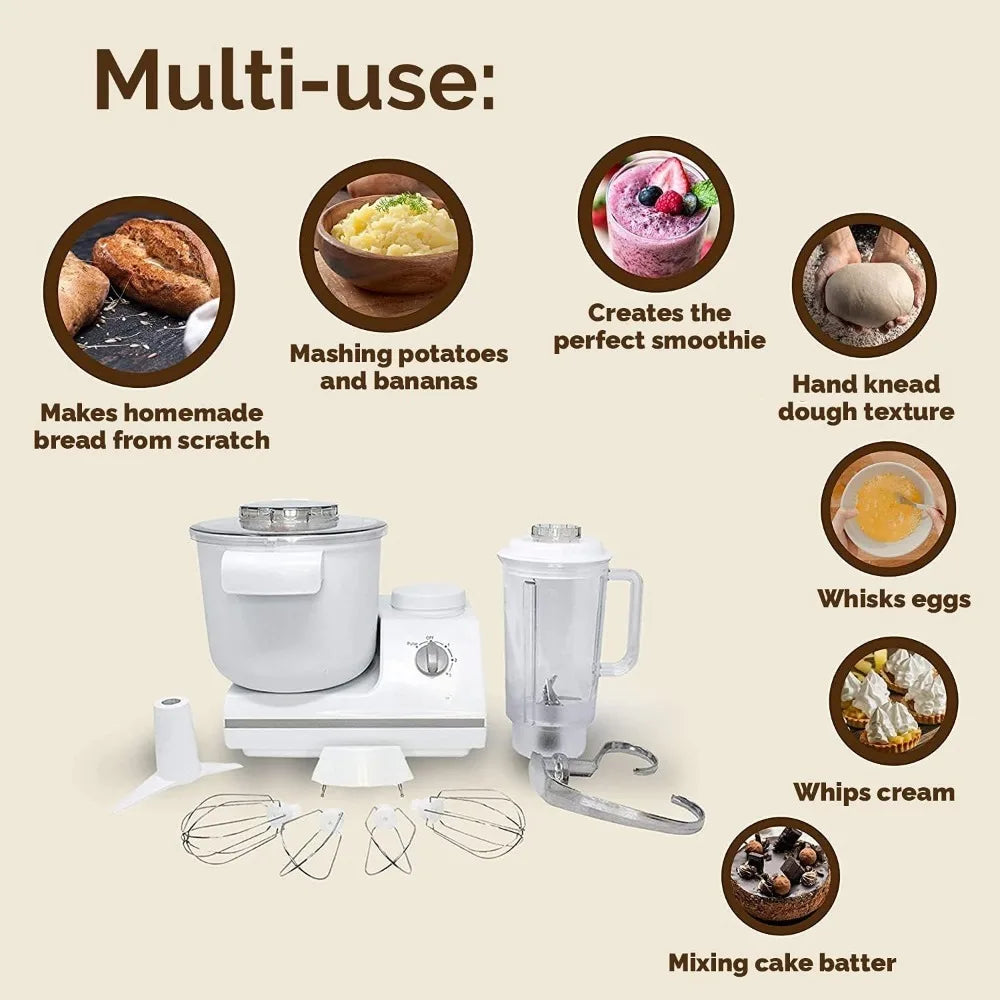 Complete Bread Dough Mixer with Dough Hook – Kitchen Electric Vertical Mixer, White