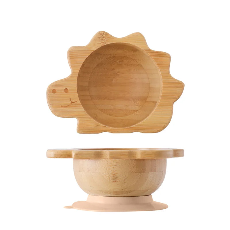 Baby Wooden Tableware Set - Bamboo Plate, Bowl, Fork & Spoon