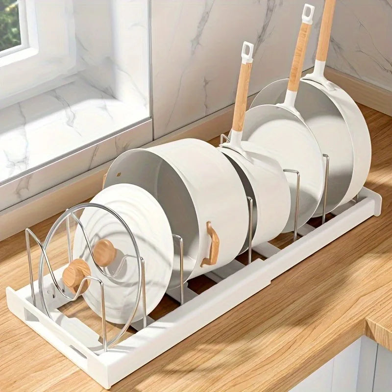 Expandable Pot & Pan Organizer Rack – Adjustable Kitchen Cabinet Storage Solution