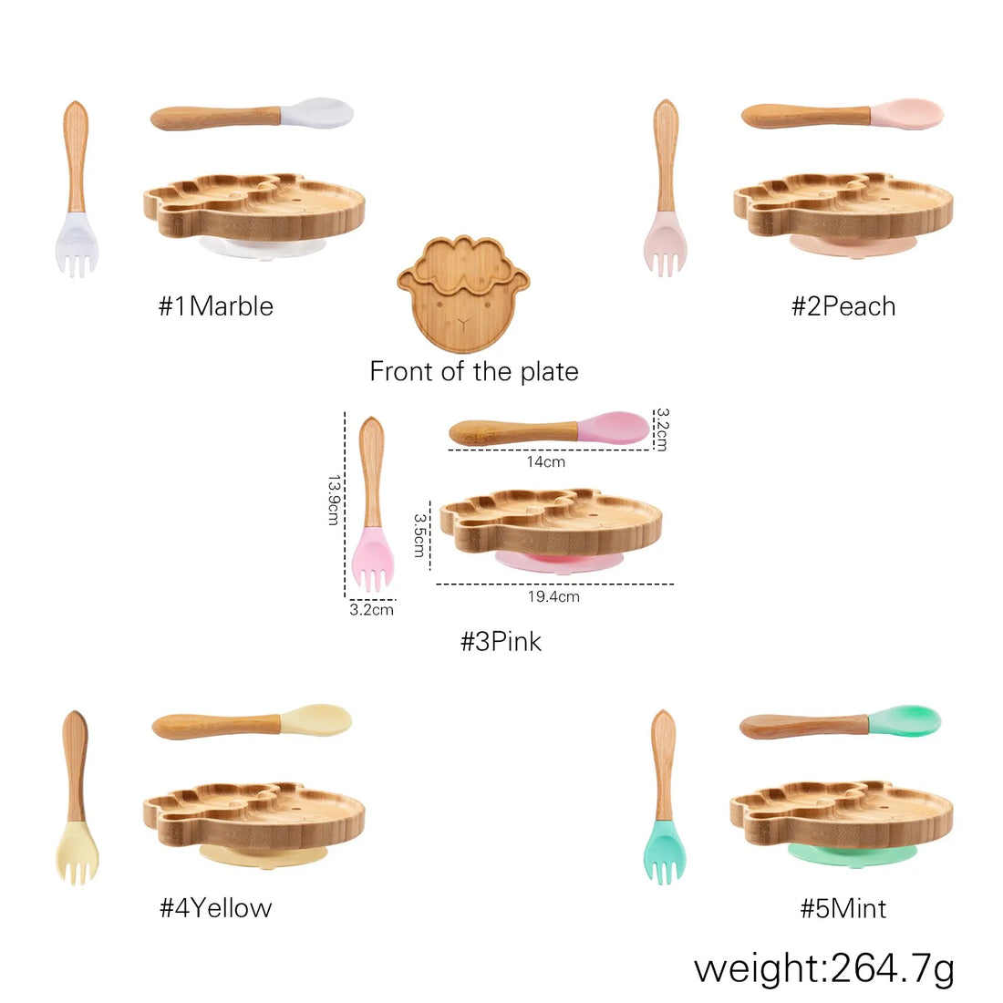 Baby Wooden Tableware Set - Bamboo Plate, Bowl, Fork & Spoon