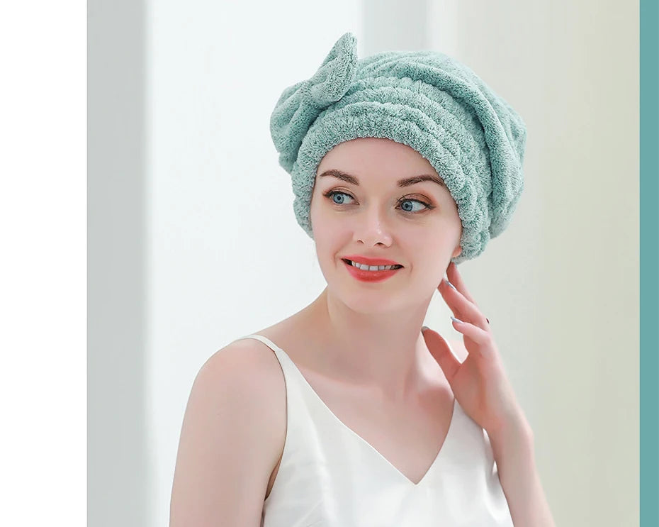 Bamboo Hair Towel Wrap – Microfiber Hair Drying Shower Turban with Bowknot