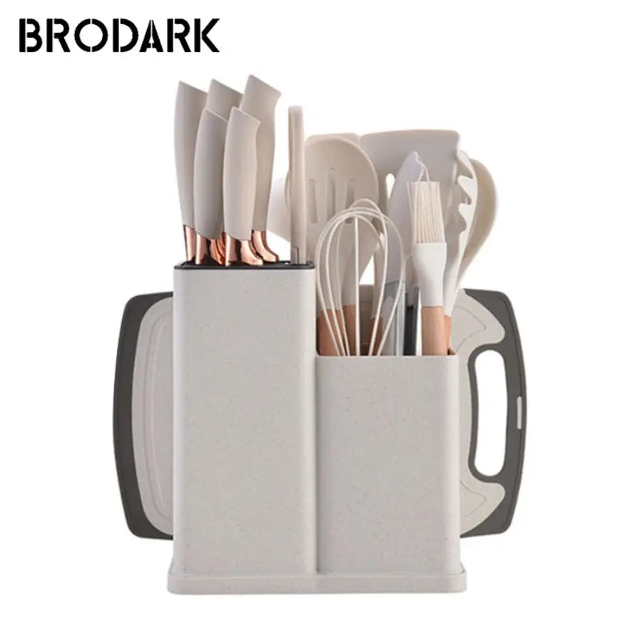 19PCS Food Grade Silicone Kitchenware Set – Cooking Spoons, Shovel, Cutting Board, Knives & More