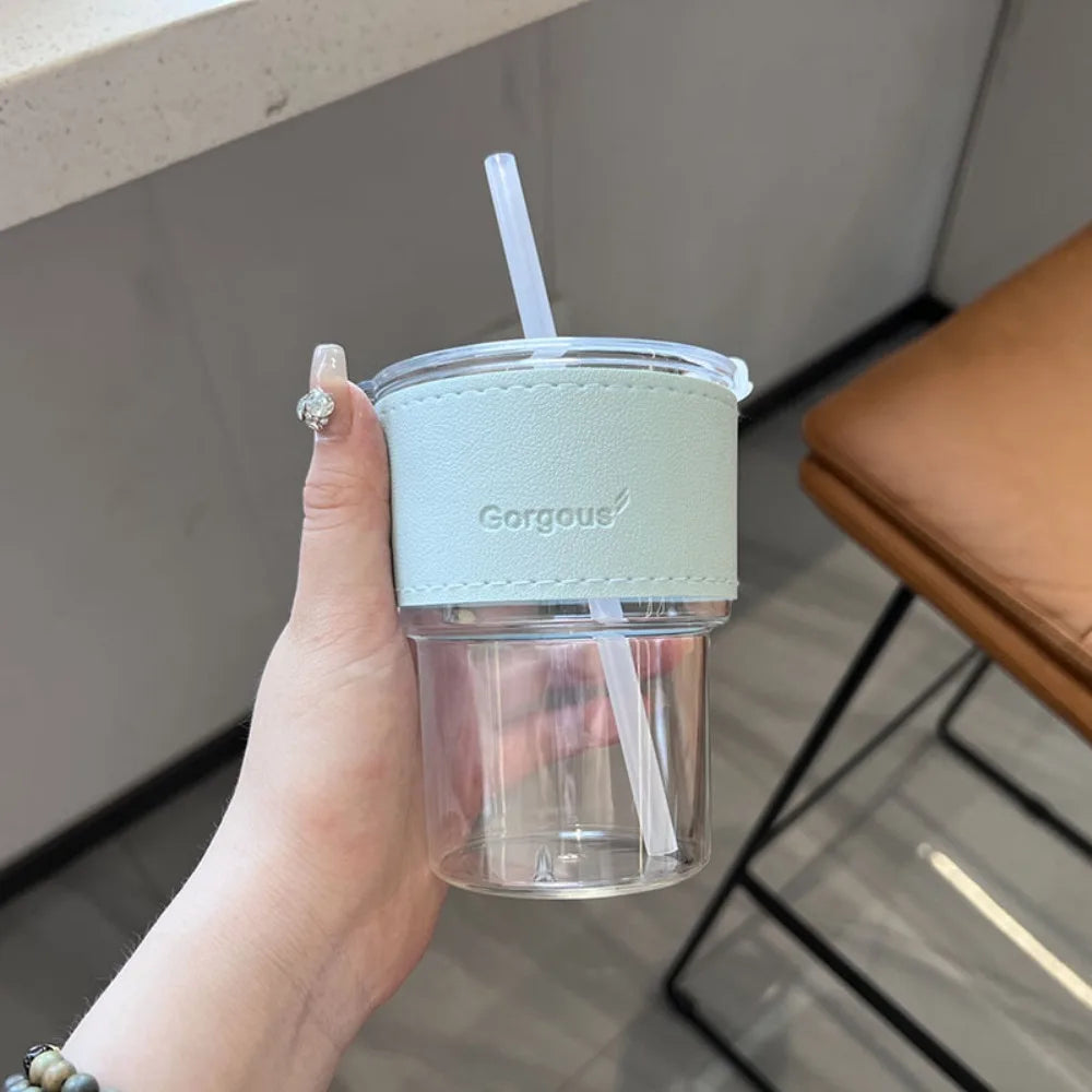 400ml Couple Coffee Mug with Straw and Lid