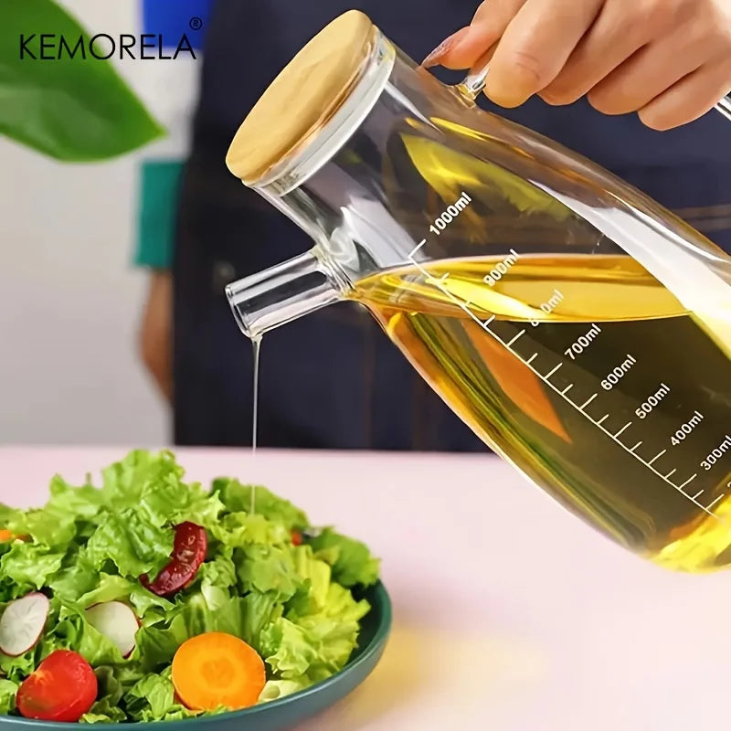 KEMORELA Glass Olive Oil Bottle – Leak-Proof BPF Oil Condiment Container for Kitchen, BBQ, and Picnic