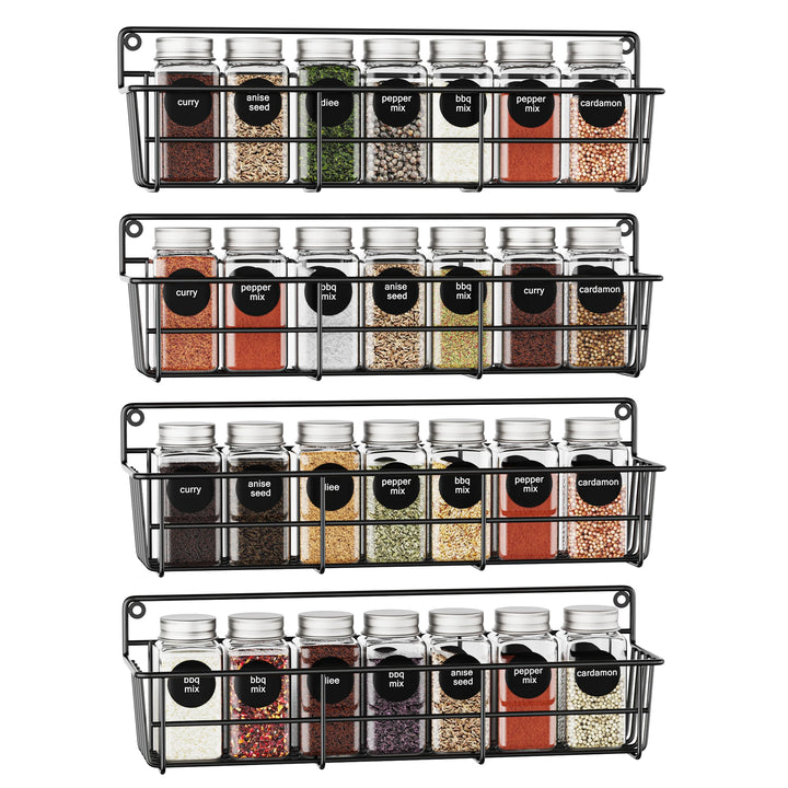 4PCS Kitchen Spice Organizers – Wall Mount Hanging Pantry Shelf, Multilayer Seasoning Rack for Cabinet, Black Metal Basket