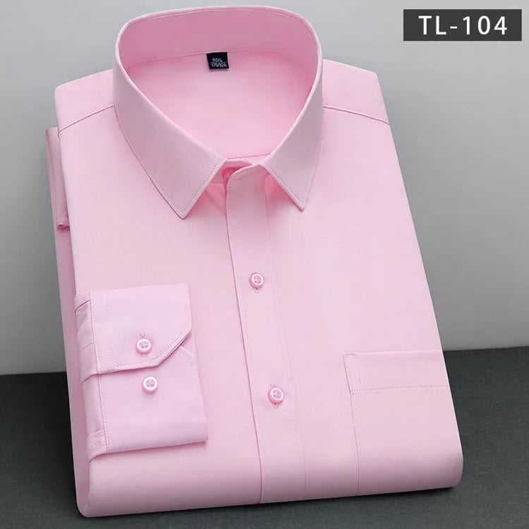 BAMBOOPLE New Fashion Non-Iron Shirt – Anti-Wrinkle Classic Solid Business Casual Long Sleeve Shirt for Men