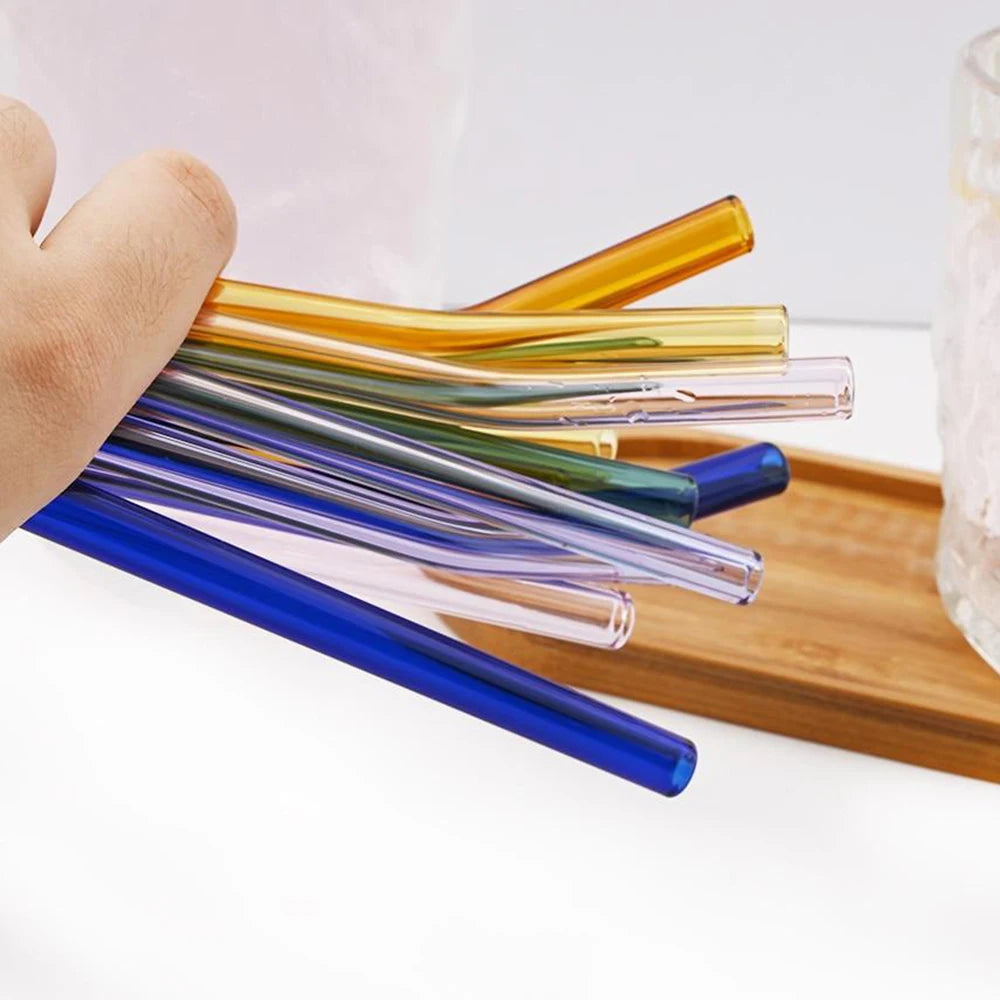 20PCS Colorful Reusable Glass Straws Set – 8mm Drinking Straws for Smoothies, Milkshakes, Tea, Juice, and Cocktails