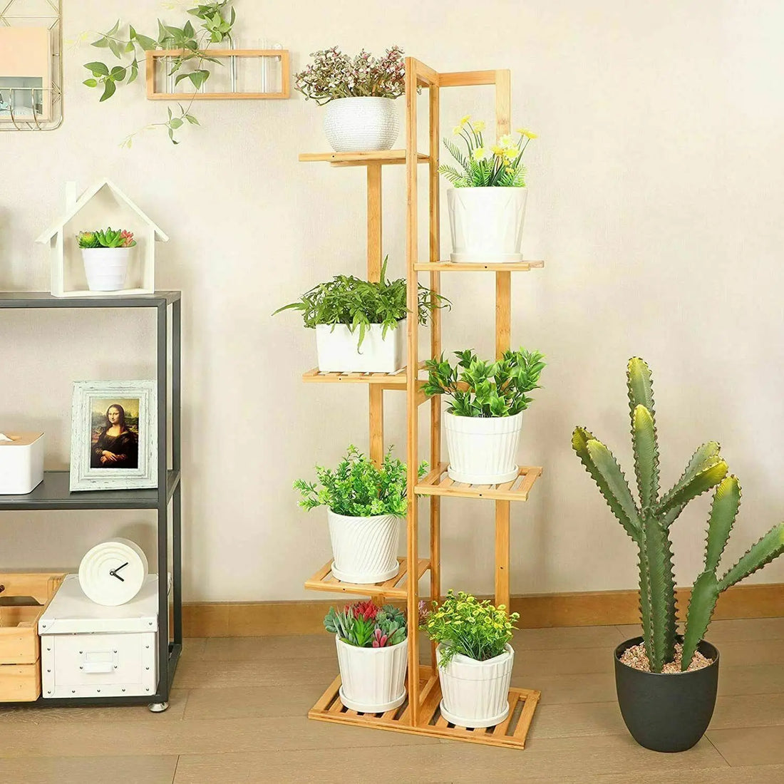 Bamboo 5/6-Tier Plant Stand Rack – Flower Pot Holder Shelf for Indoor/Outdoor Use