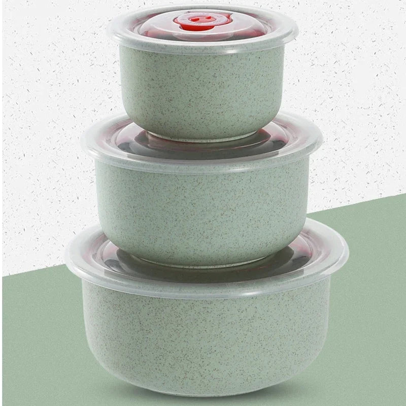 3PCS Wheat Straw Fresh-Keeping Bowl Set – Microwaveable Plastic Round Lunch Box with Lid