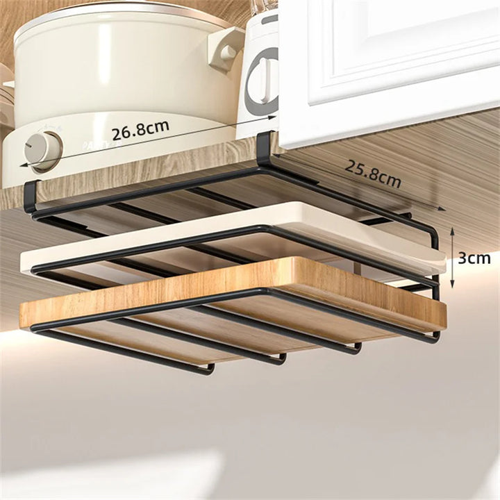 Stainless Steel Kitchen Hanging Organizer Rack – Hooks, Towel Bar, Pot Lid & Cutting Board Storage