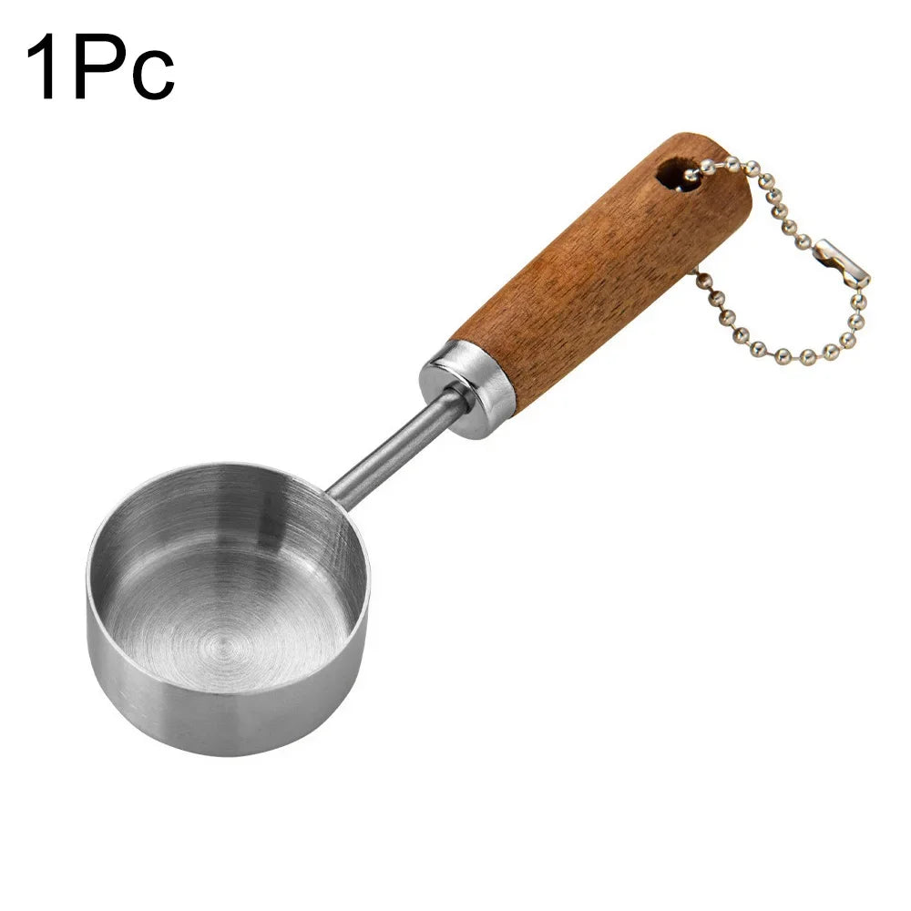 1/4/8PCS Measuring Cup Spoon Set – Stainless Steel with Wooden Handle, Coffee, Flour, Bartending & Kitchen Cooking Gadget