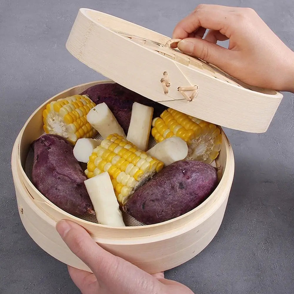 Bamboo Steamer Basket with Lid for Dumplings & Bao Buns