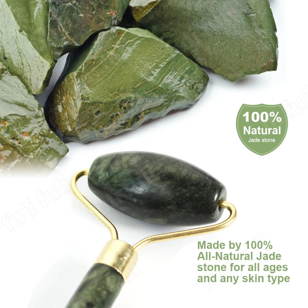 Rose Quartz Powder Crystal Jade Roller & Gua Sha Set – Natural Stone Beauty Tool for Facial Lift