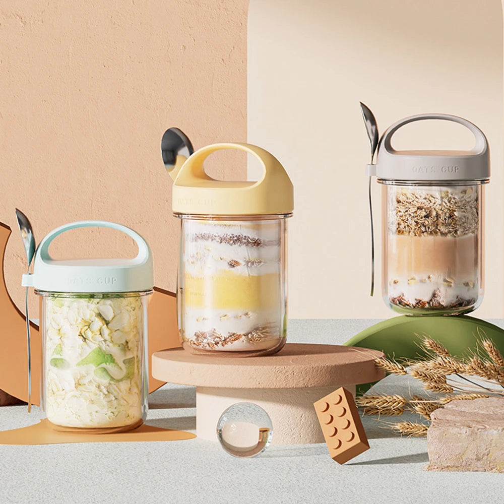 430ML New Breakfast Cup – Oatmeal, Cereal, Nut, Yogurt, and Salad Container with Lid & Spoon