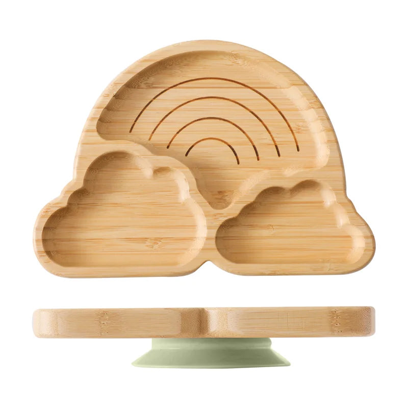 Baby Wooden Tableware Set - Bamboo Plate, Bowl, Fork & Spoon