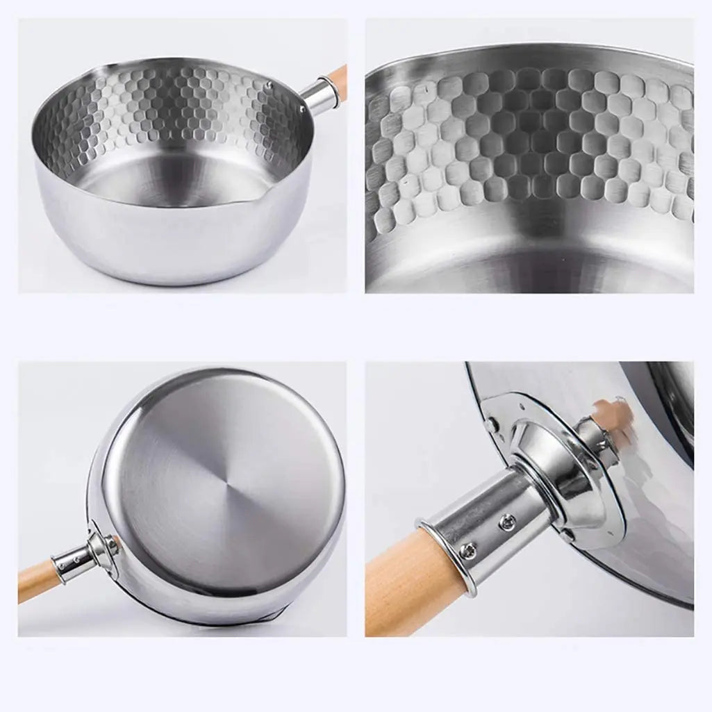 Stainless Steel Saucepan with Lid – Solid Wood Handle & Pour Spouts