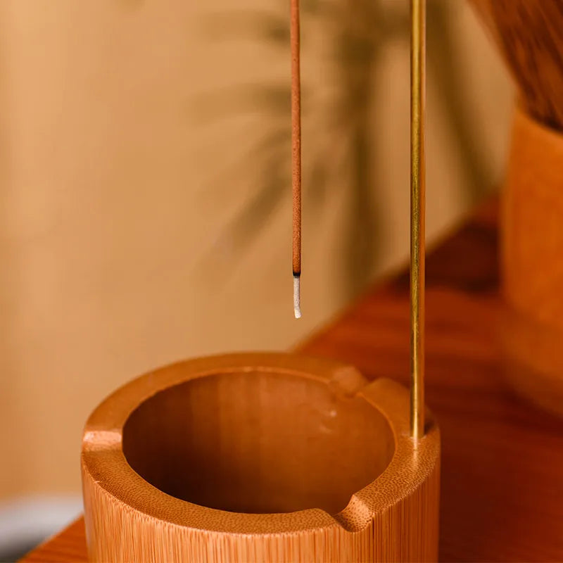 Natural Bamboo Incense Burner with Brass Holder