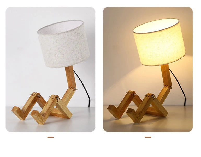 Wooden Robot Table Lamp – Modern Nordic Decorative Desk Light for Study & Bedroom
