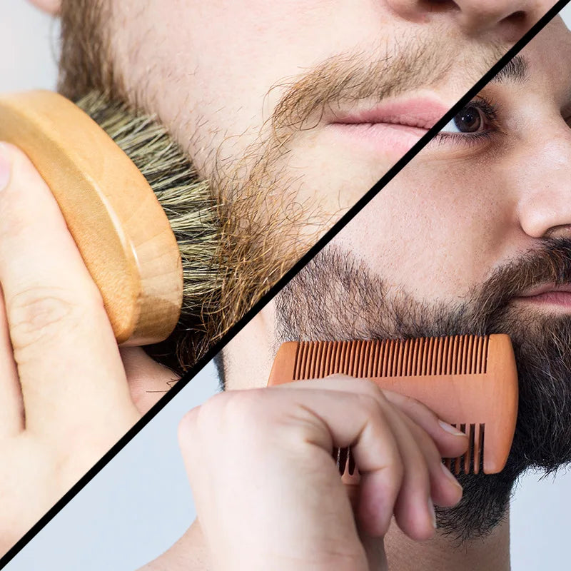Men’s Shaving Brush Set – Boar Bristle Beard Grooming Kit with Comb & Scissors