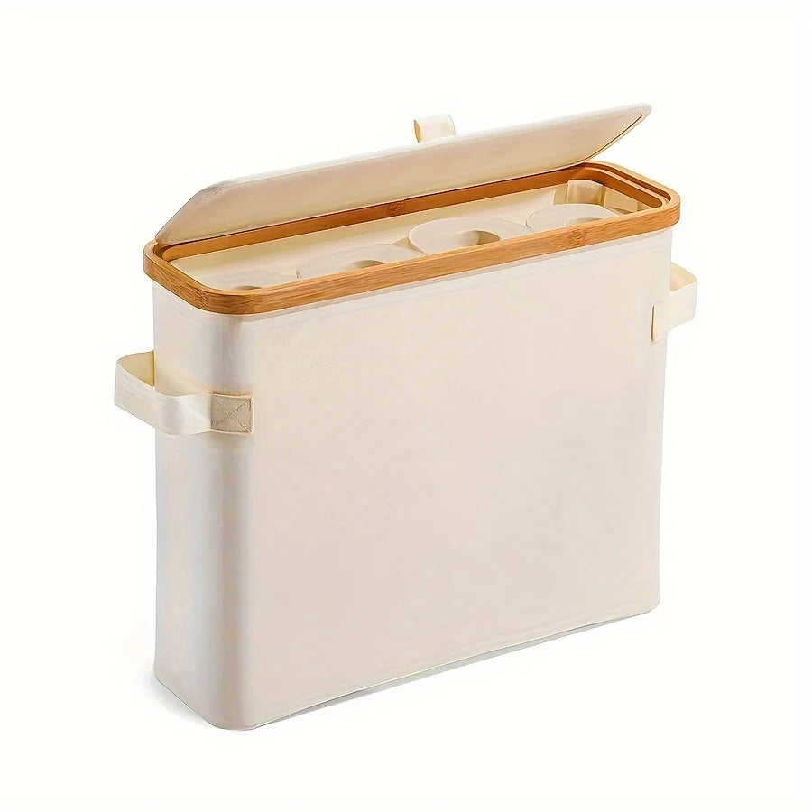 Bamboo Toilet Paper Holder with Lid – Enclosed Tissue Storage Box with Handle