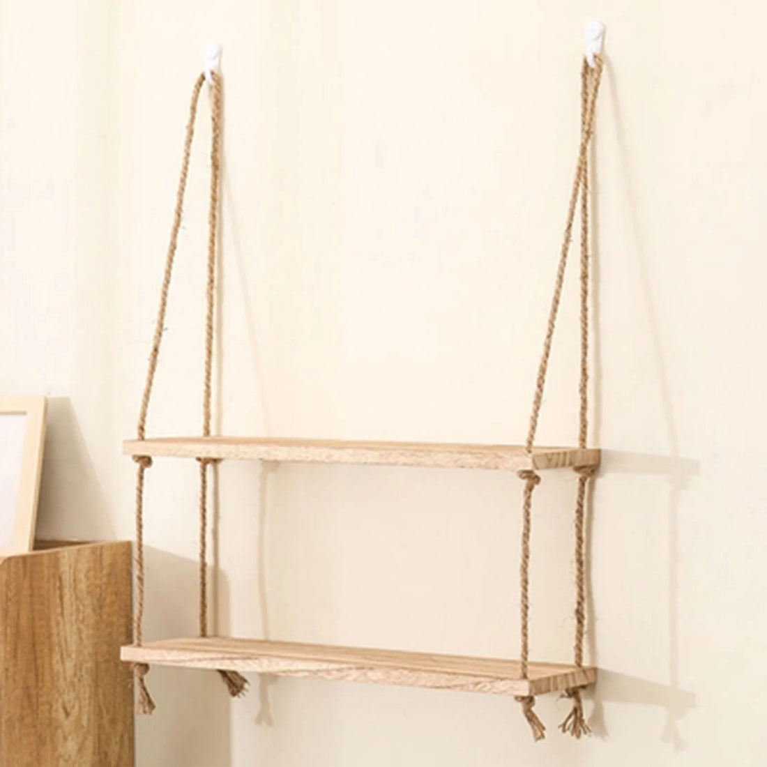 Wooden Hanging Rope Shelves – 1/2/3-Tier Wall Decor