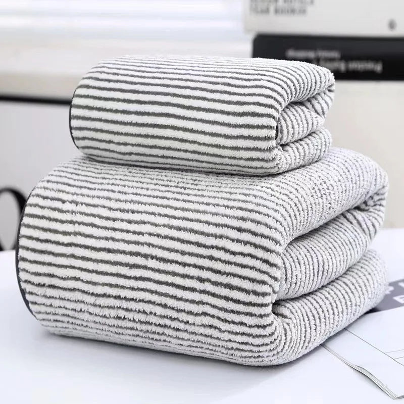 Quick-Dry Bamboo Striped Towel Set – Bath & Hand Towels