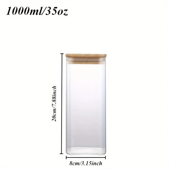 2/4 Pieces, 540ML/1000ML Glass Food Storage Jar with Bamboo Lid – Square Sealed Kitchen Container Set