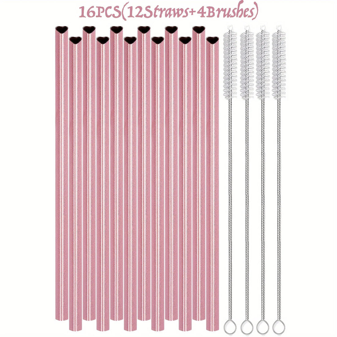 Heart-Shaped Pink Metal Straw Set – 304 Stainless Steel with Cleaning Brush