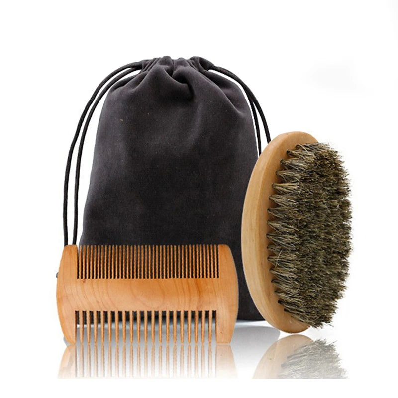 Men’s Shaving Brush Set – Boar Bristle Beard Grooming Kit with Comb & Scissors