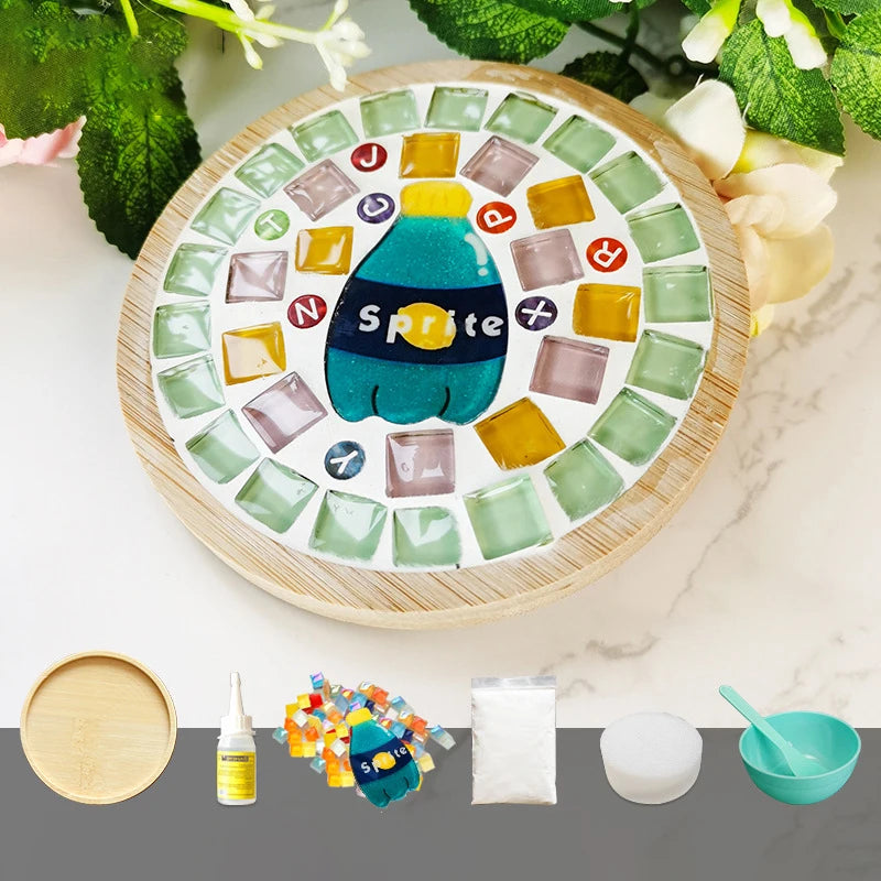 Handmade DIY Mosaic Cup Mat – Bamboo Bottom Pad for Early Education & Creative Crafting