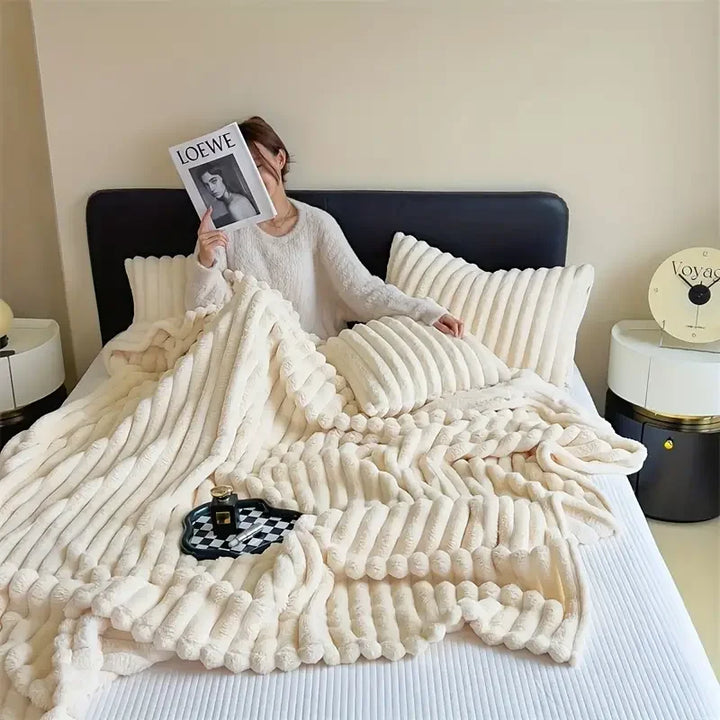 Rabbit Velvet Flannel Blanket – Thick & Warm Winter Comfort