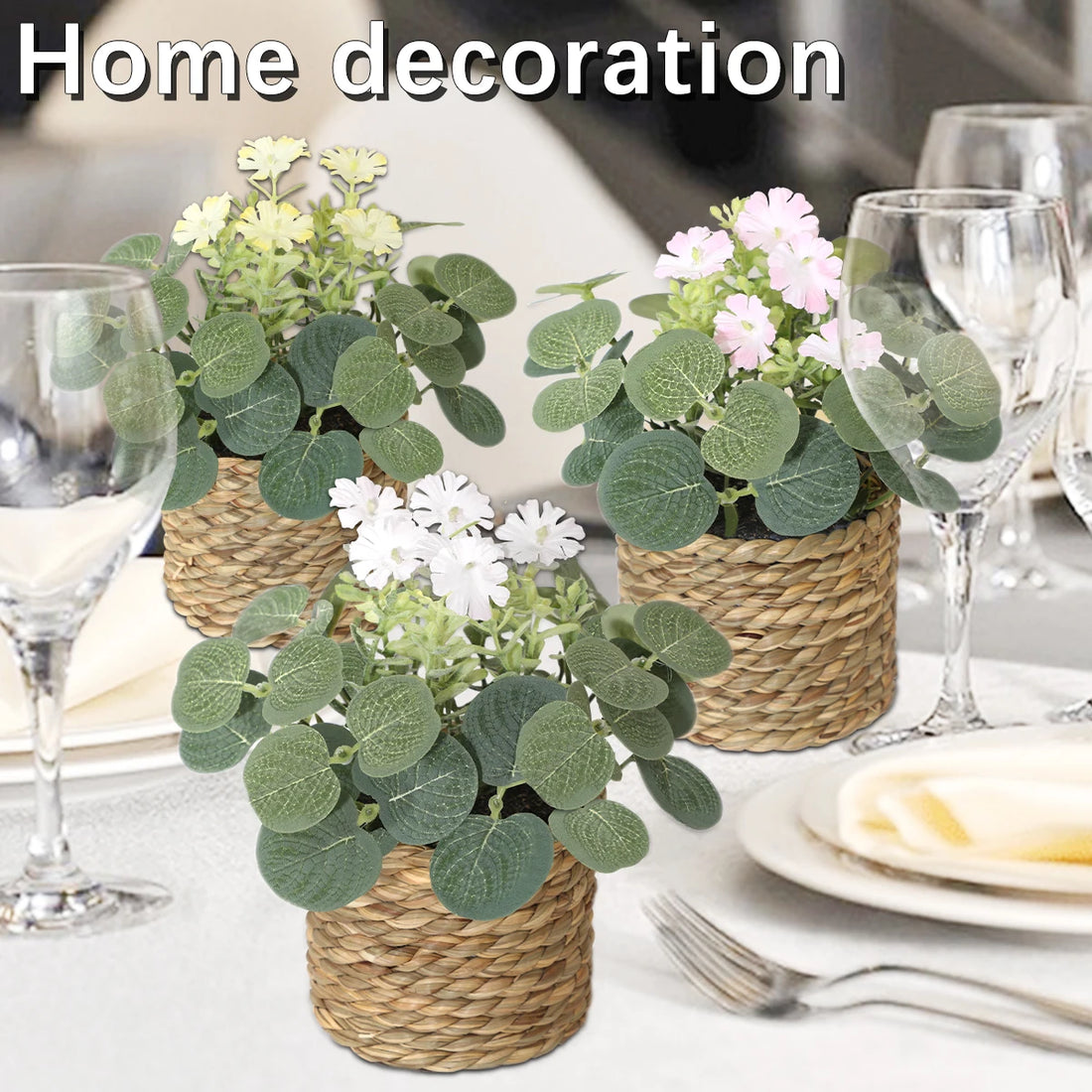 XIYA FLOWER Artificial Eucalyptus Potted Plant – 11cm Decor