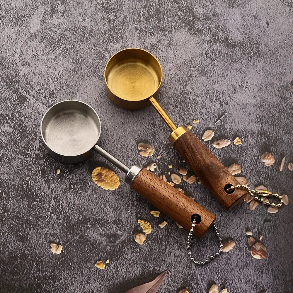 1/4/8PCS Measuring Cup Spoon Set – Stainless Steel with Wooden Handle, Coffee, Flour, Bartending & Kitchen Cooking Gadget