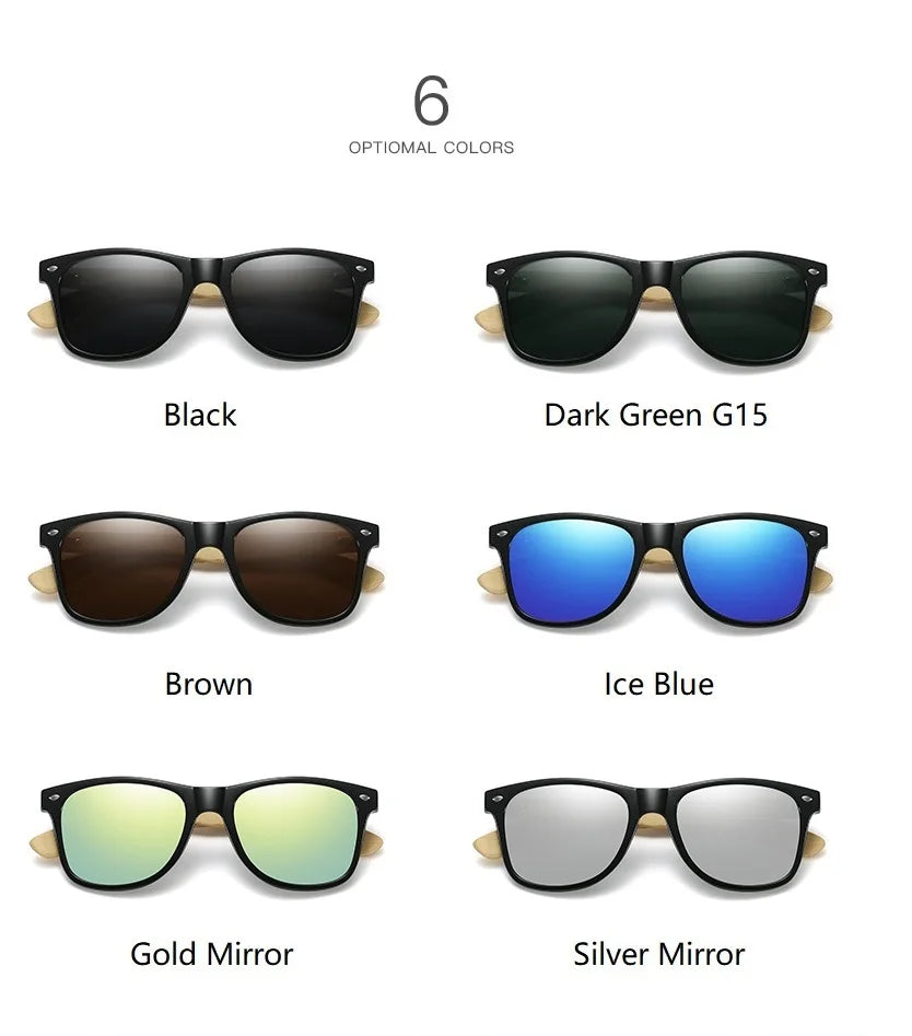 Fashion Bamboo Wood Vintage Square Sunglasses – Men & Women Luxury Brand Designer Sun Glasses, Wooden Driving & Fishing UV400 Eyewear