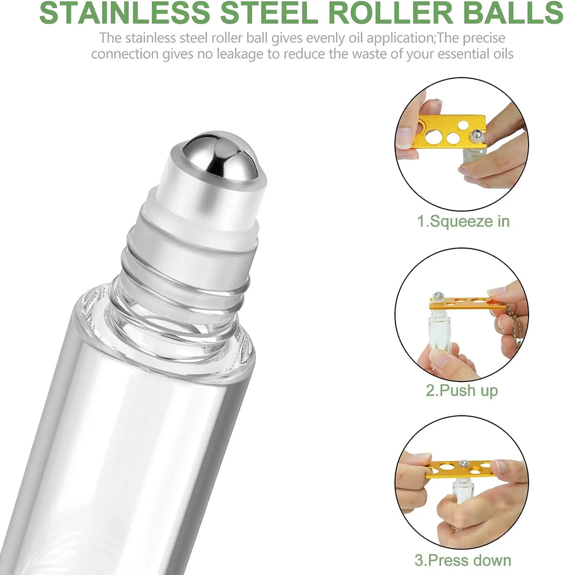 12pcs 10ml Glass Roll-On Bottles – Refillable Essential Oil & Perfume Bottles with Bamboo Lids