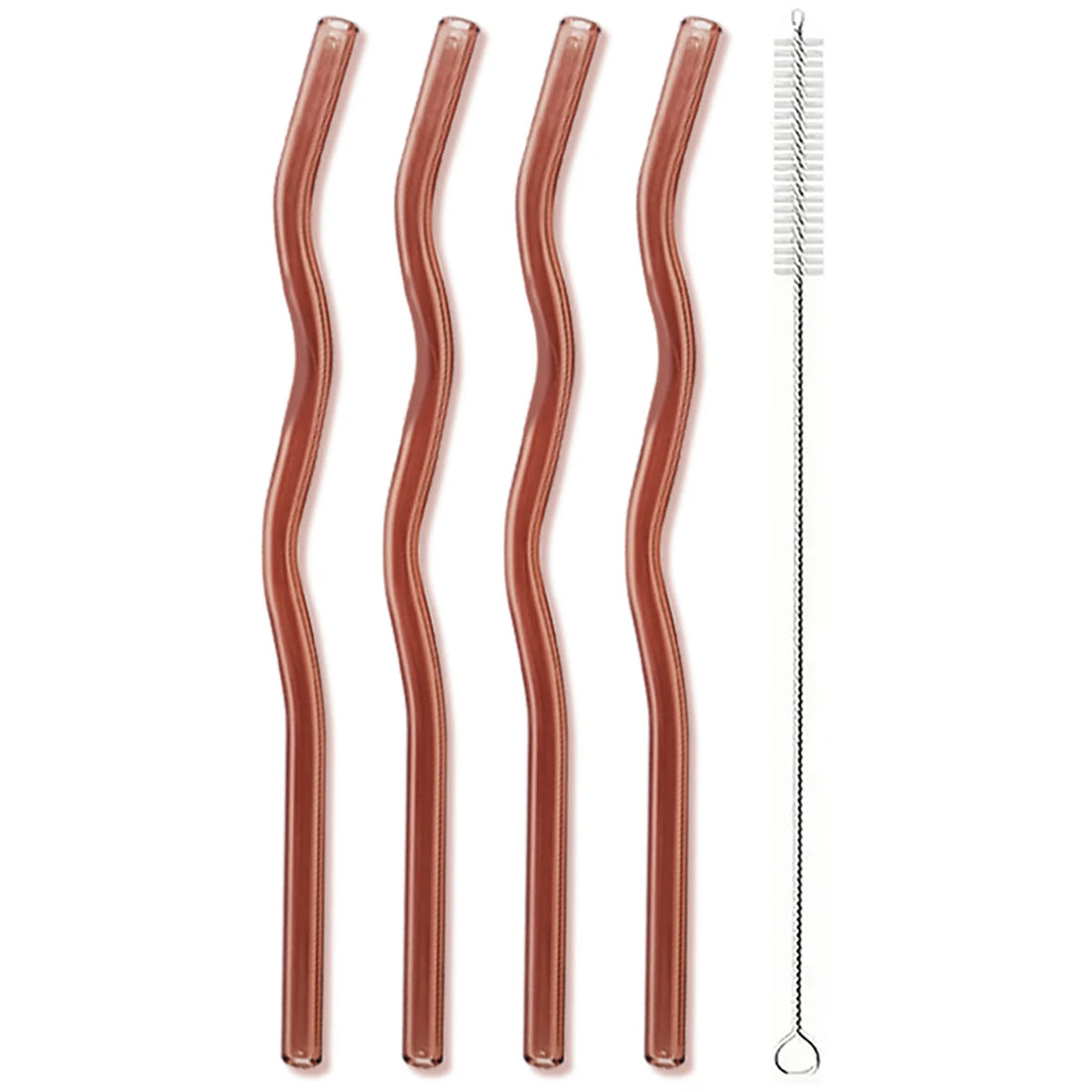 4PCS Wavy Glass Straws – Colorful Drinking Straw Set with Cleaning Brush