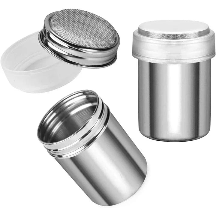 Stainless Steel Cocoa, Flour & Coffee Sifter – Flour, Sugar, Icing Mesh Sifter Powder Spreading Tank for Barbecue & Kitchen Supplies