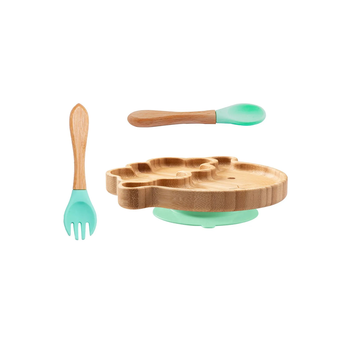 Baby Wooden Tableware Set - Bamboo Plate, Bowl, Fork & Spoon