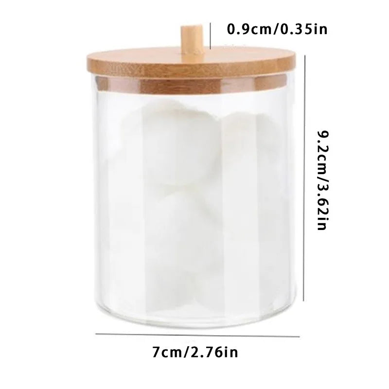 Cotton Swab Organizer with Bamboo Cover – Acrylic Round Makeup Storage Box