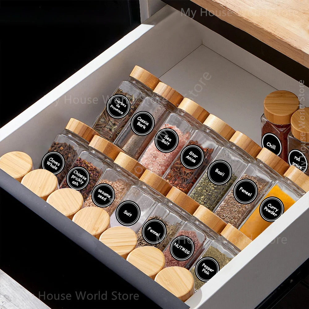 Glass Spice Jars with Bamboo Lid – Spice Seasoning Containers, Salt & Pepper Shakers, Spice Organizer Kitchen Spice Jar Set
